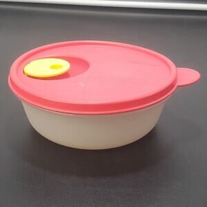 Vintage Tupperware Microwave Safe Vent N Serve Container & Red Lid